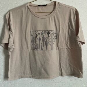 SHEIN Beige Cactus Print Crop Top